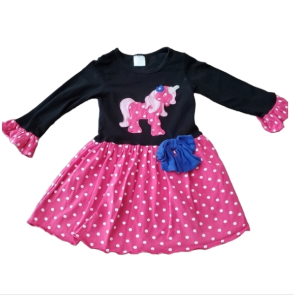 Boutique Other - Boutique Black Pink polka dot Unicorn dress M 3T